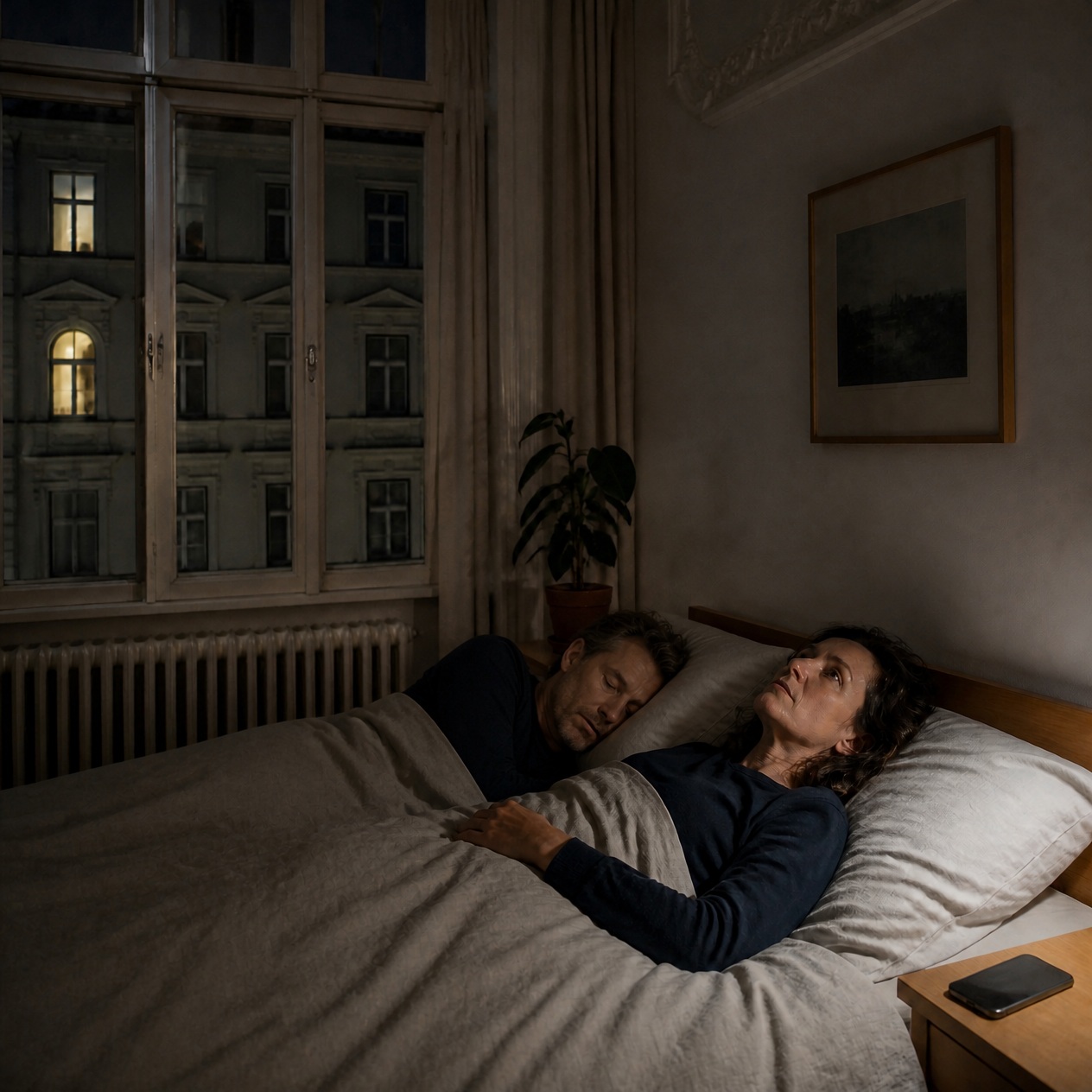 Frau liegt nachts wach und grübelt